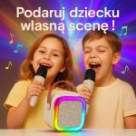 Bezprzewodowy zestaw karaoke dla dzieci z Bluetooth, głośnikiem i 2 mikrofonami LED